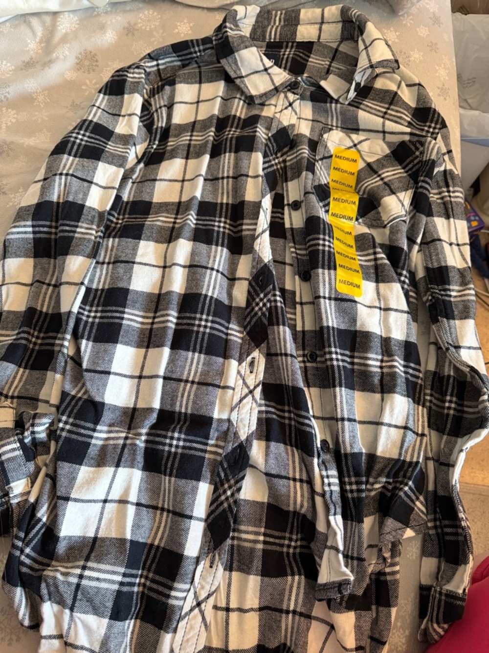 GAP Black and White Plaid Button-Front Flannel Shirt